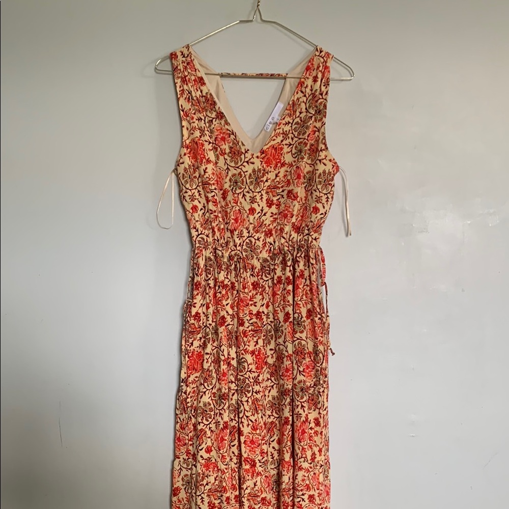 Cleo Sleeveless Red and Cream Maxi Sundress - Picture 6 of 9